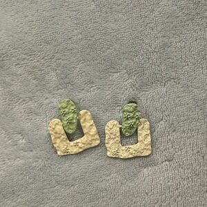 Textured Green and Cream Earrings